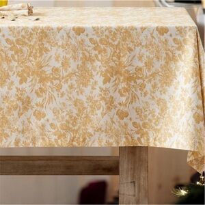 New Pottery Barn SORREL TOILE PRINT ORGANIC Tablecloth 70" x 126" Yellow